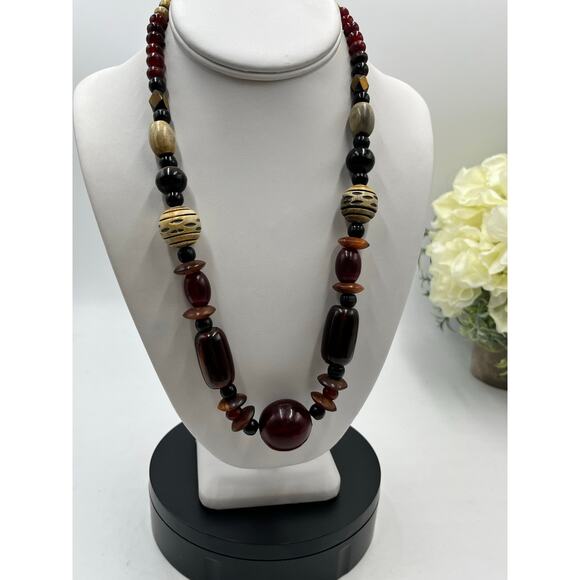 Vintage Bakelite Style Statement
Necklace Tribal Beaded 20"
Burgundy Gold Black - Picture 6 of 16